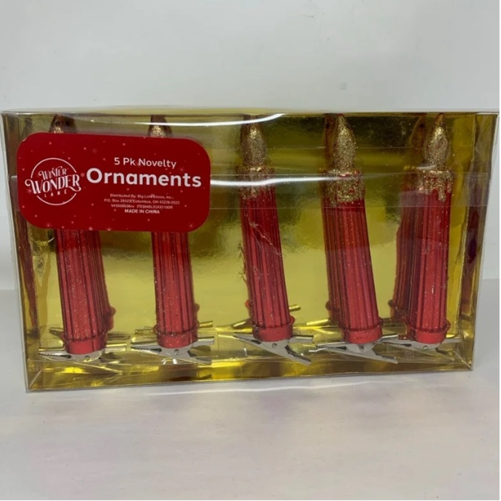 5 pc candles with clips Christmas clips holiday decorations new in box red/gold